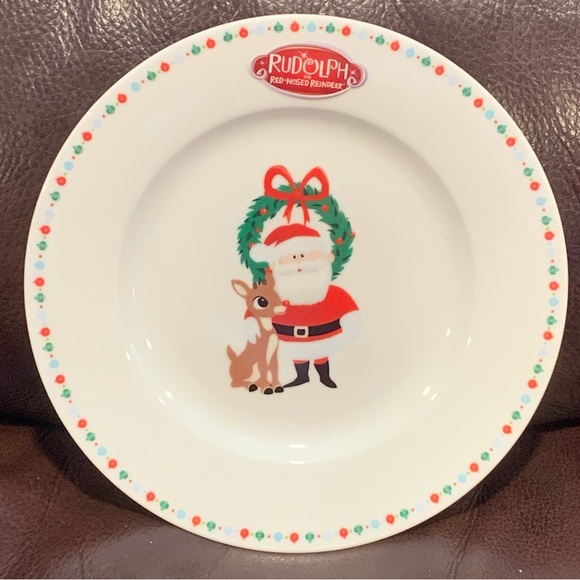 Rudolph the Red-Nosed Reindeer Christmas Salad Plate - Santa Rudolph Wreath - Picture 1 of 6